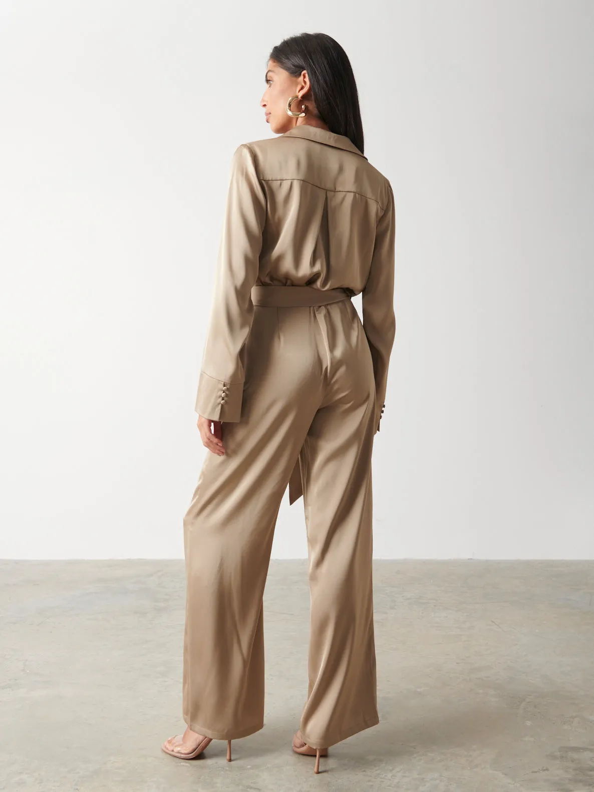 Carmen Satin Jumpsuit - Light Olive sold by Pretty Lavish product image thumbnail 4