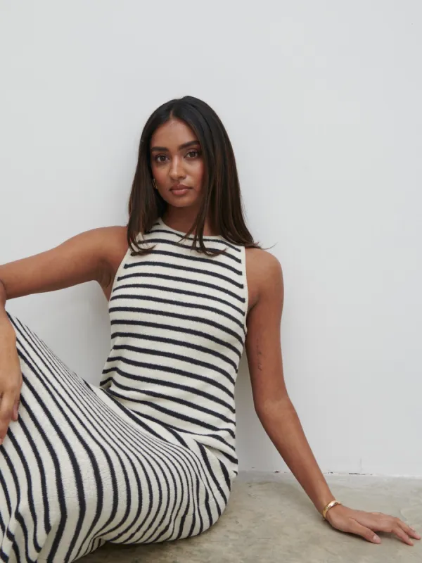 Ocean Stripe Knit Midaxi Dress - Cream and Navy sold by Pretty Lavish