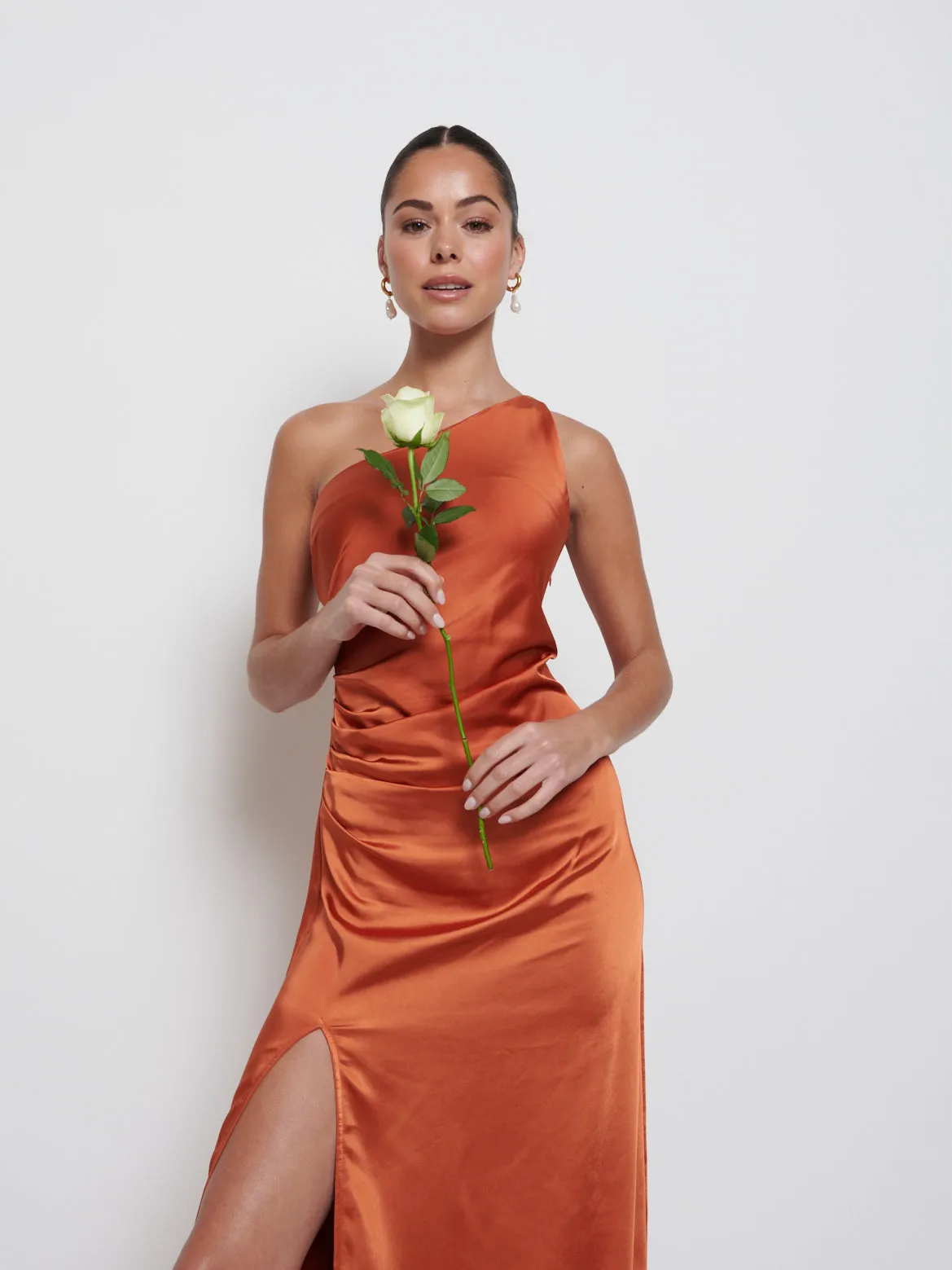 Amelia Ruched Maxi Bridesmaid Dress - Copper sold by Pretty Lavish product image thumbnail 2
