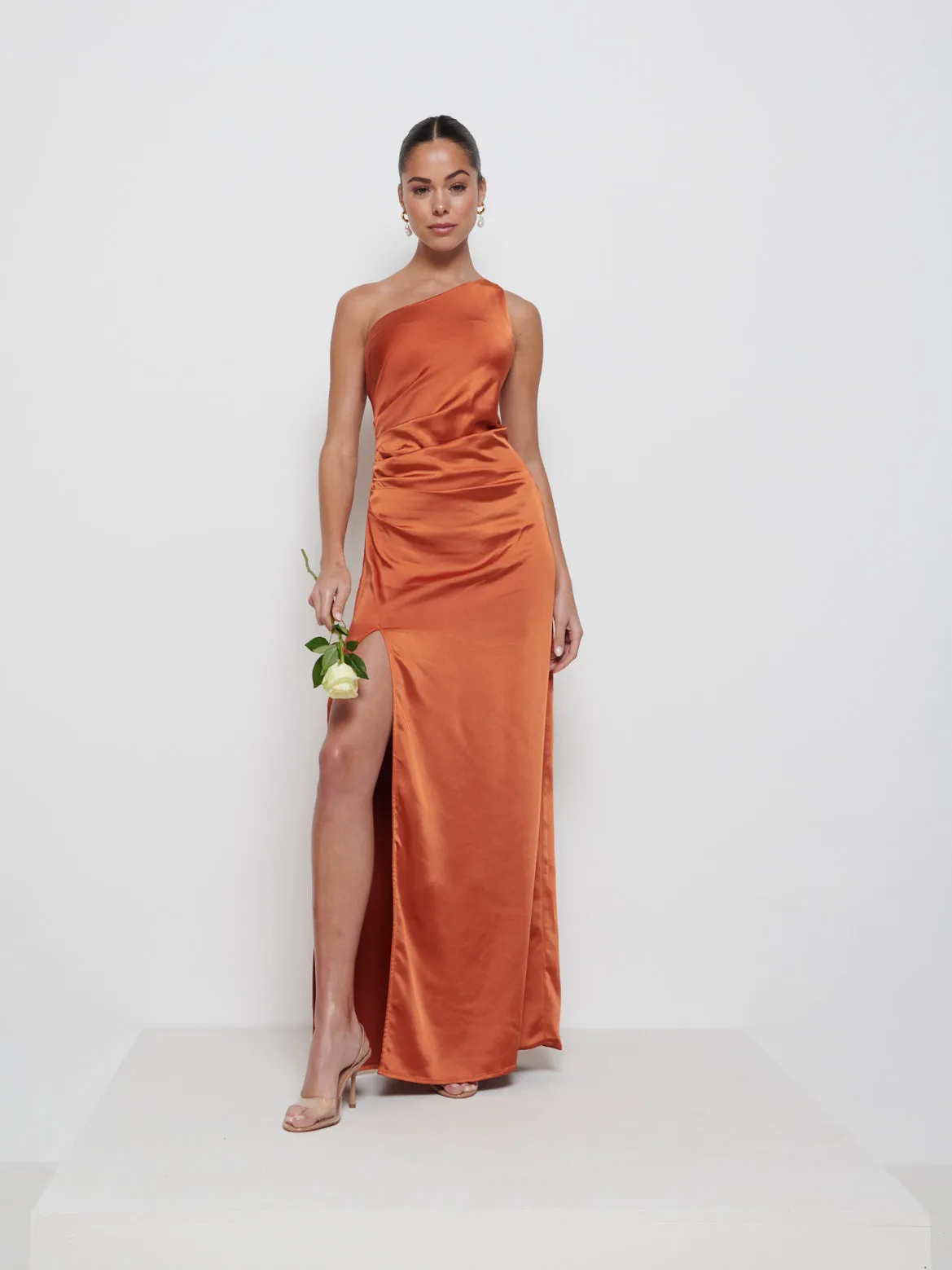 Amelia Ruched Maxi Bridesmaid Dress - Copper sold by Pretty Lavish