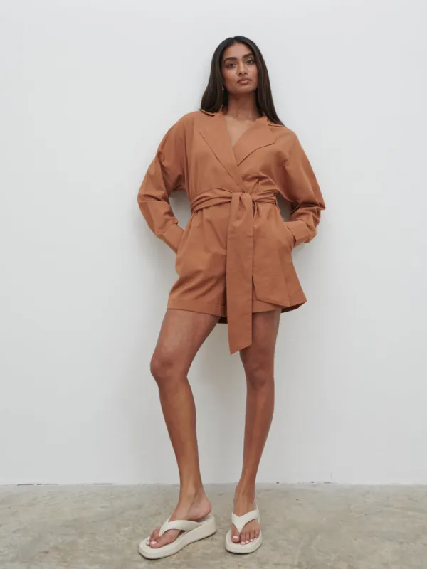 Emilie Belted Playsuit - Biscuit sold by Pretty Lavish