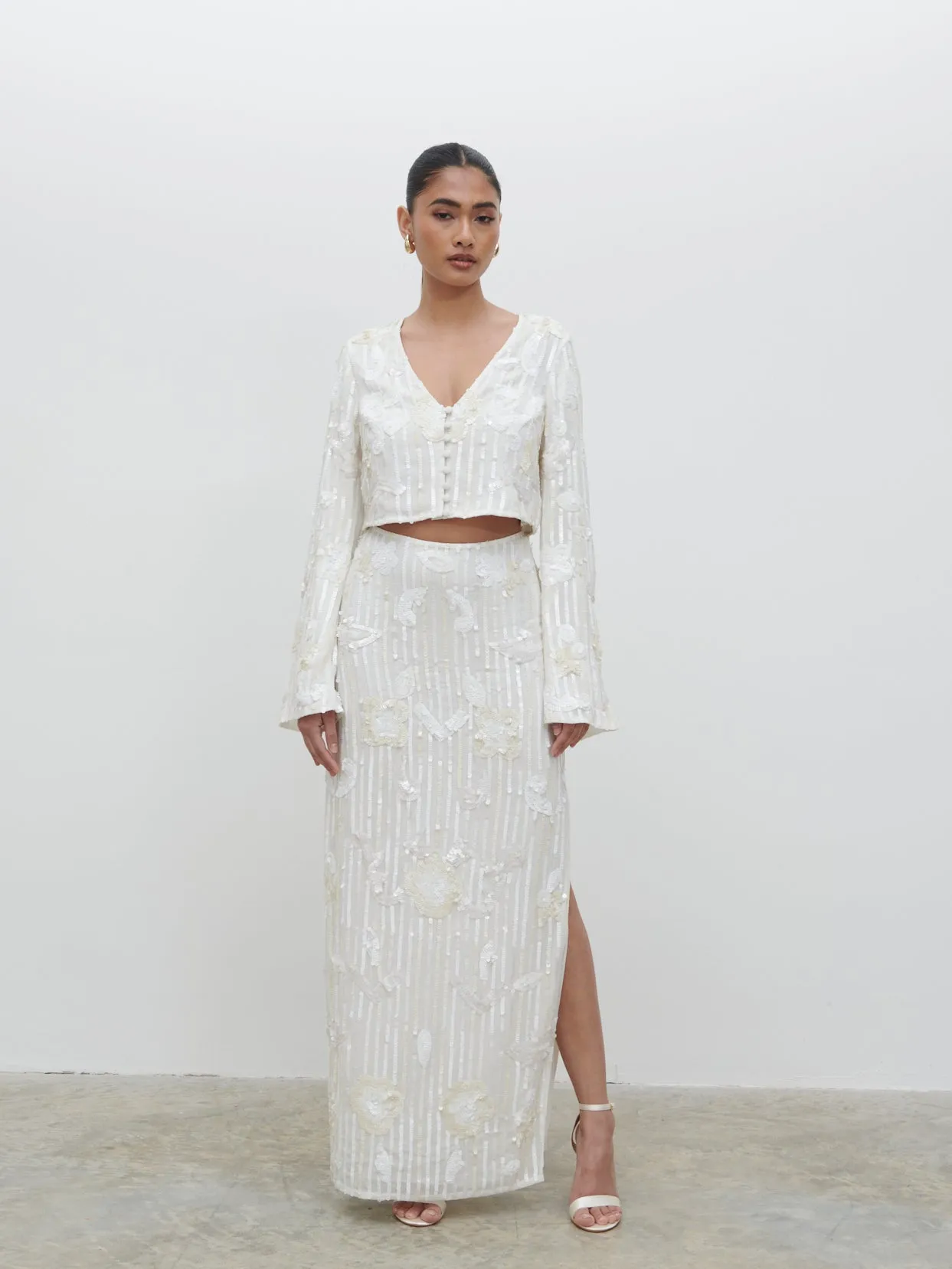 Cannes Sequin Maxi Skirt - Ivory sold by Pretty Lavish product image thumbnail 3