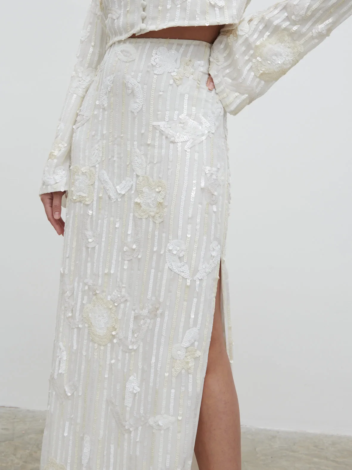 Cannes Sequin Maxi Skirt - Ivory sold by Pretty Lavish product image thumbnail 4