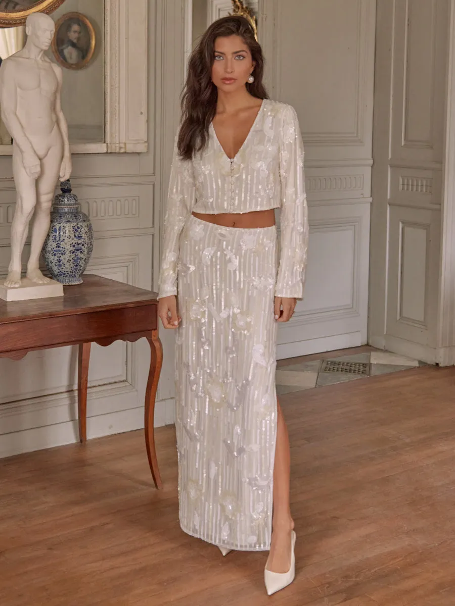 Cannes Sequin Maxi Skirt - Ivory sold by Pretty Lavish