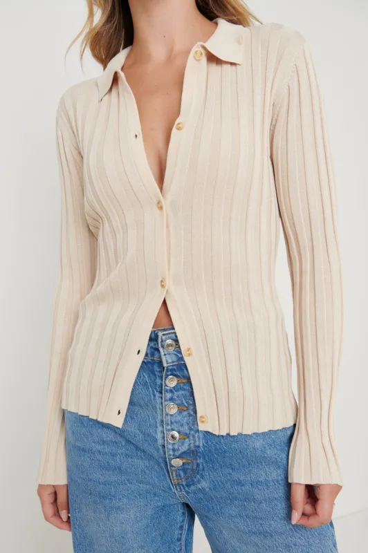 Micah Ribbed Knit Button Shirt - Ecru sold by Pretty Lavish