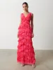 Piper Ruffle Maxi Dress - Pink and Red Watercolour sold by Pretty Lavish