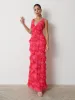 Piper Ruffle Maxi Dress - Pink and Red Watercolour sold by Pretty Lavish