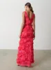 Piper Ruffle Maxi Dress - Pink and Red Watercolour sold by Pretty Lavish