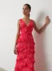 Piper Ruffle Maxi Dress - Pink and Red Watercolour sold by Pretty Lavish
