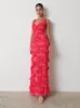 Piper Ruffle Maxi Dress - Pink and Red Watercolour sold by Pretty Lavish