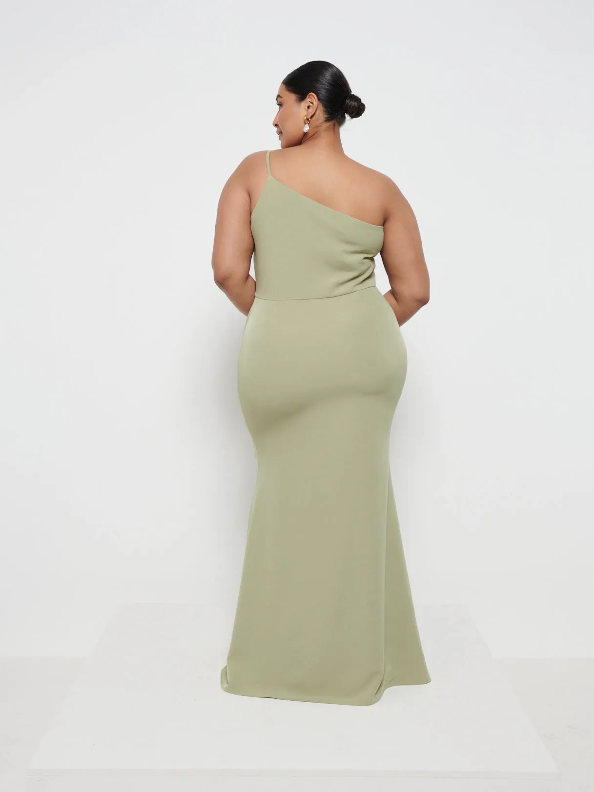 Amelia Crepe Maxi Bridesmaid Dress Curve - Olive sold by Pretty Lavish product image thumbnail 3
