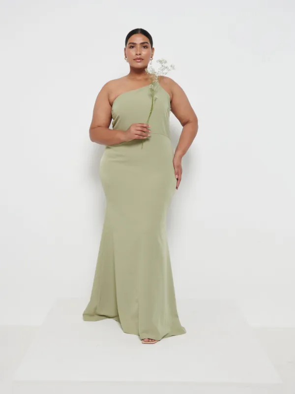 Amelia Crepe Maxi Bridesmaid Dress Curve - Olive sold by Pretty Lavish