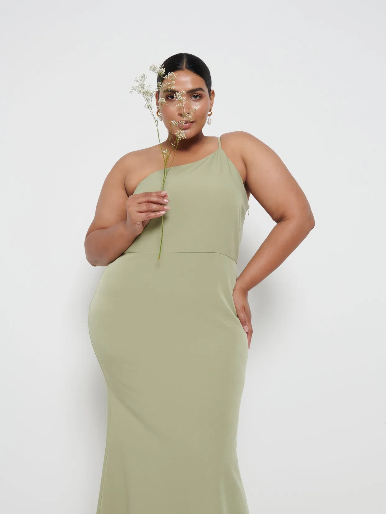 Amelia Crepe Maxi Bridesmaid Dress Curve - Olive sold by Pretty Lavish product image thumbnail 2