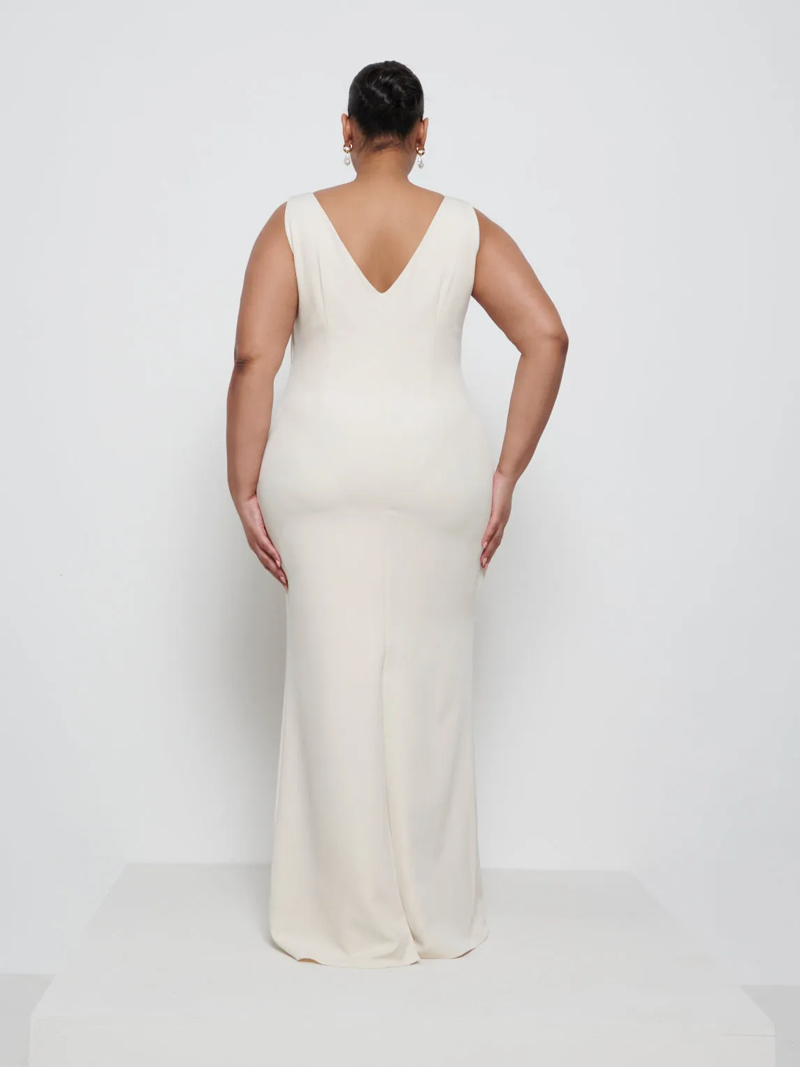 Esmee Crepe Maxi Bridesmaid Dress Curve - Champagne sold by Pretty Lavish product image thumbnail 3
