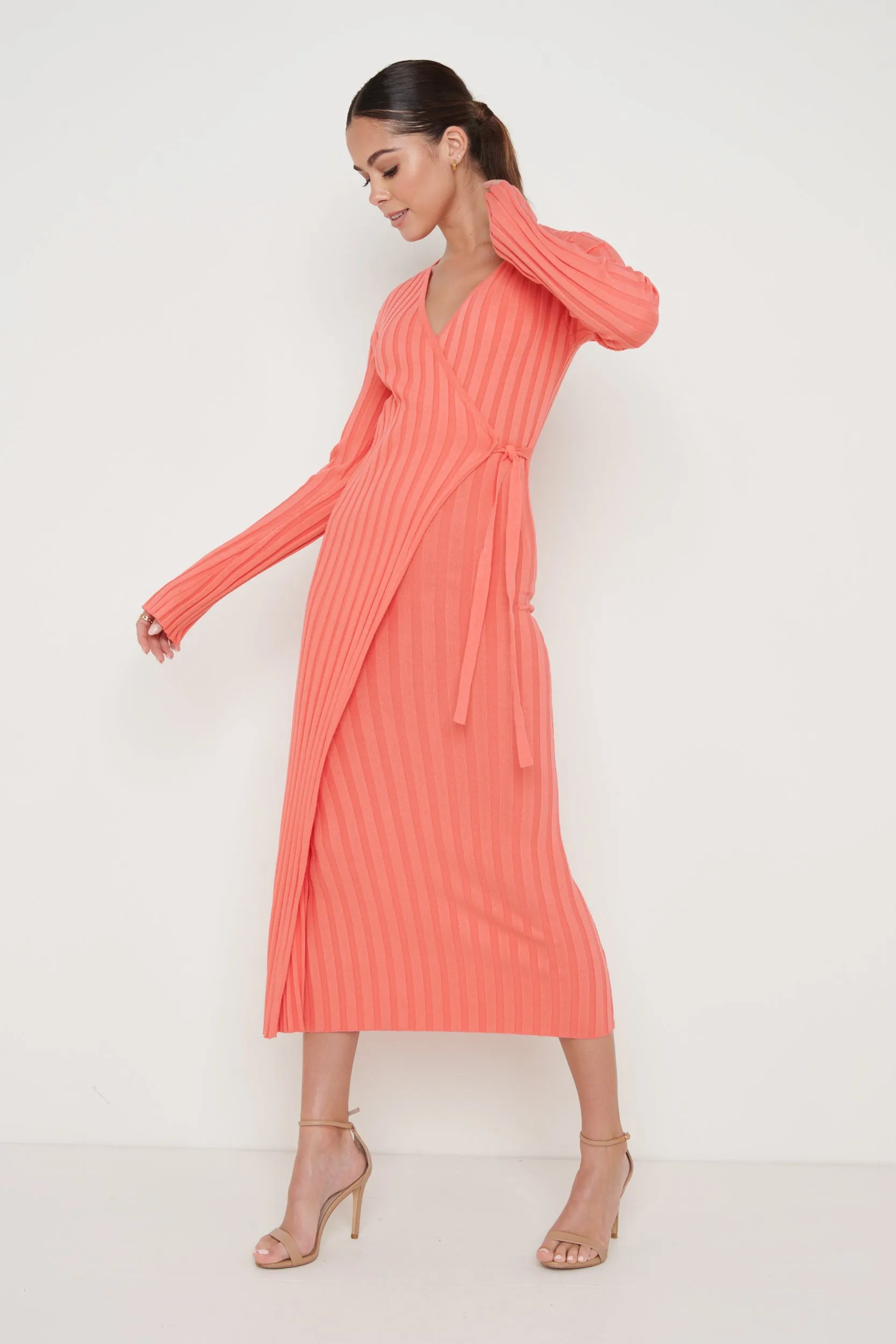 Vinnie Wrap Tie Midaxi Dress - Coral sold by Pretty Lavish product image thumbnail 2