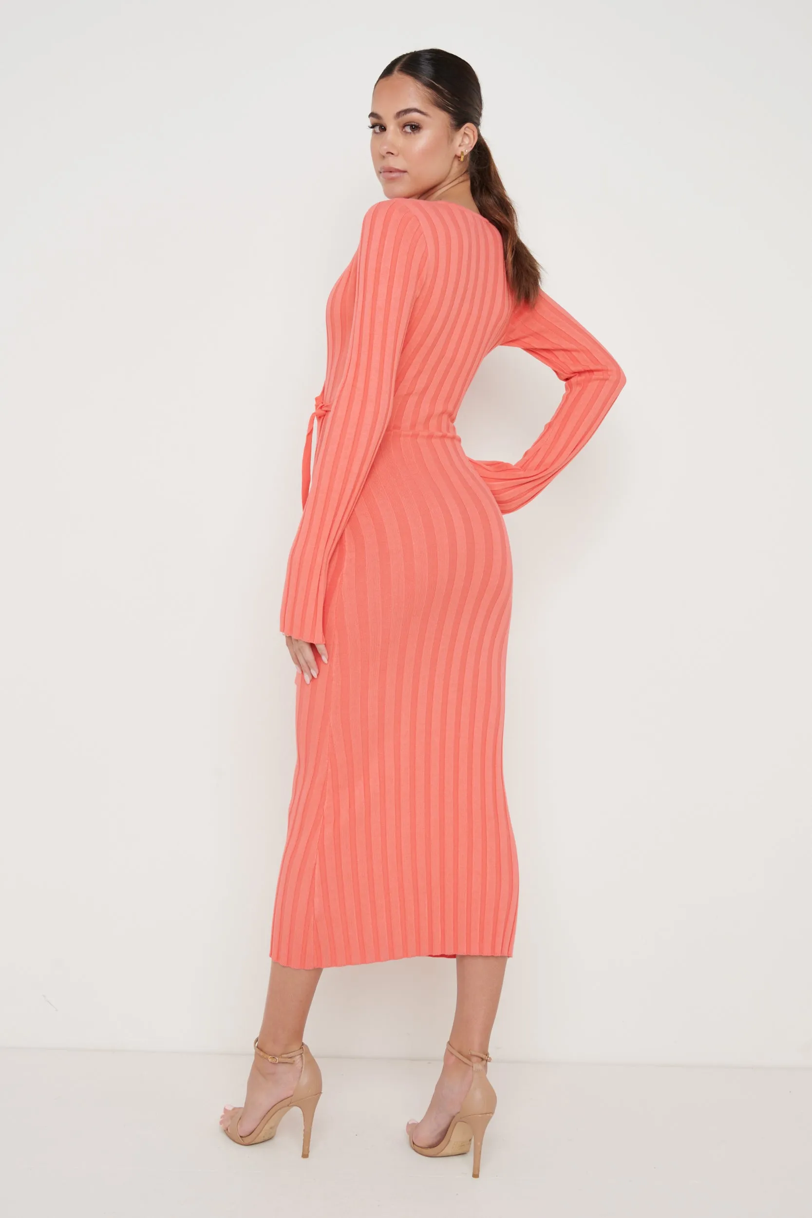 Vinnie Wrap Tie Midaxi Dress - Coral sold by Pretty Lavish product image thumbnail 4