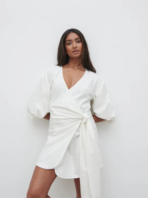 Tamara Wrap Mini Dress - Cream sold by Pretty Lavish