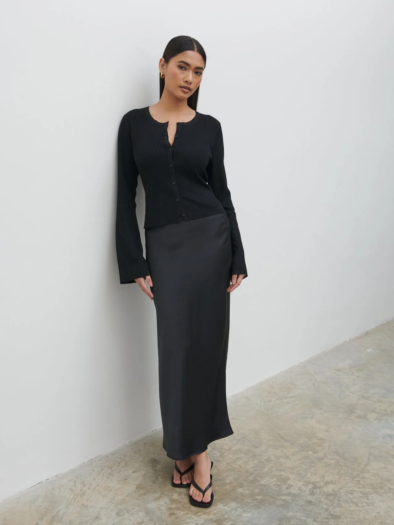 Breya Satin Midaxi Skirt - Black sold by Pretty Lavish