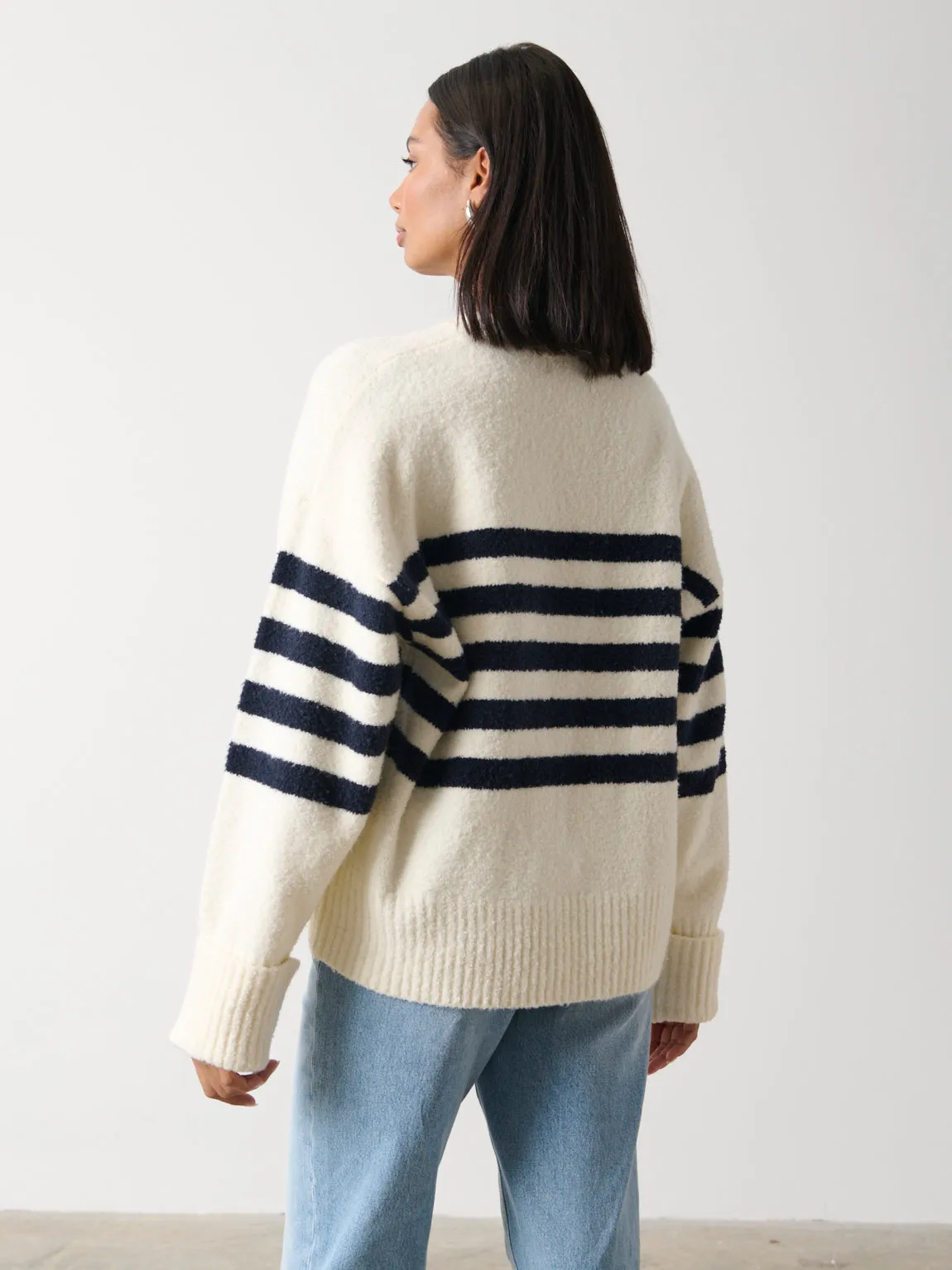Camille Oversized Striped Borg Jumper - Cream sold by Pretty Lavish product image thumbnail 4