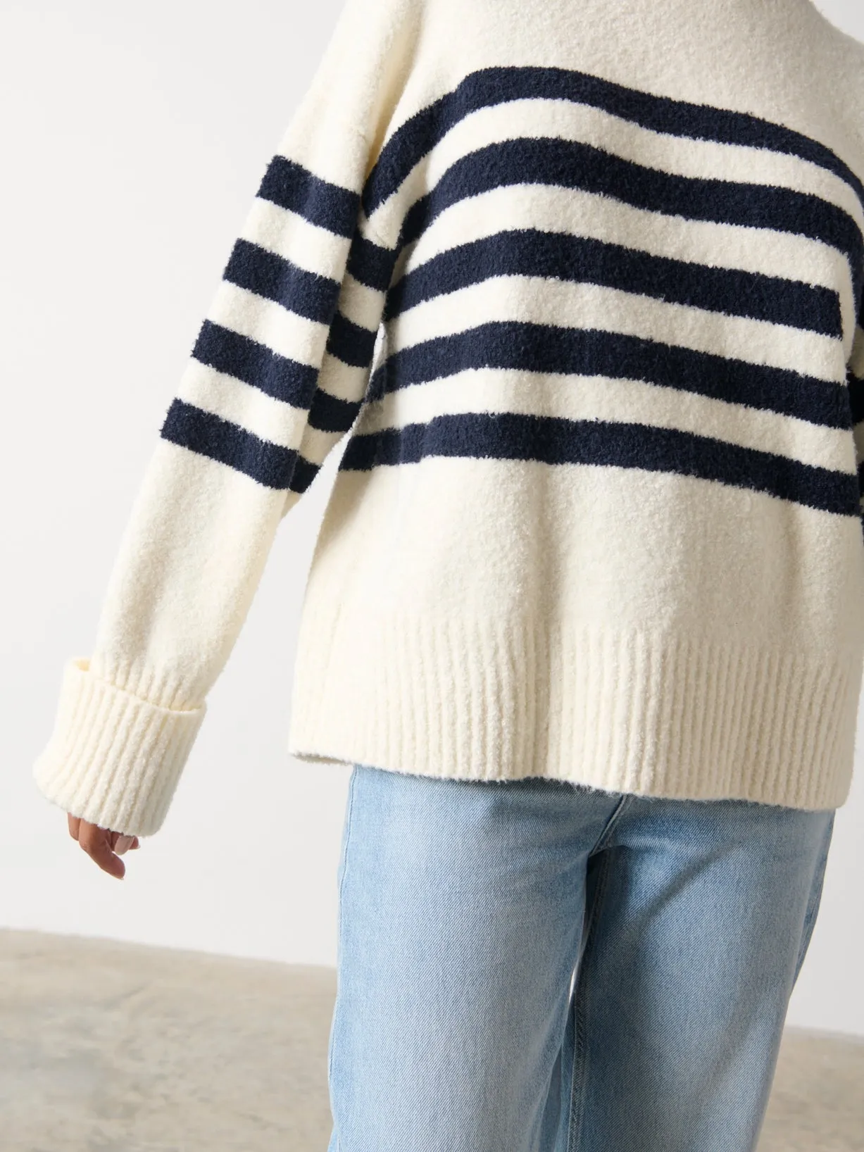 Camille Oversized Striped Borg Jumper - Cream sold by Pretty Lavish product image thumbnail 3