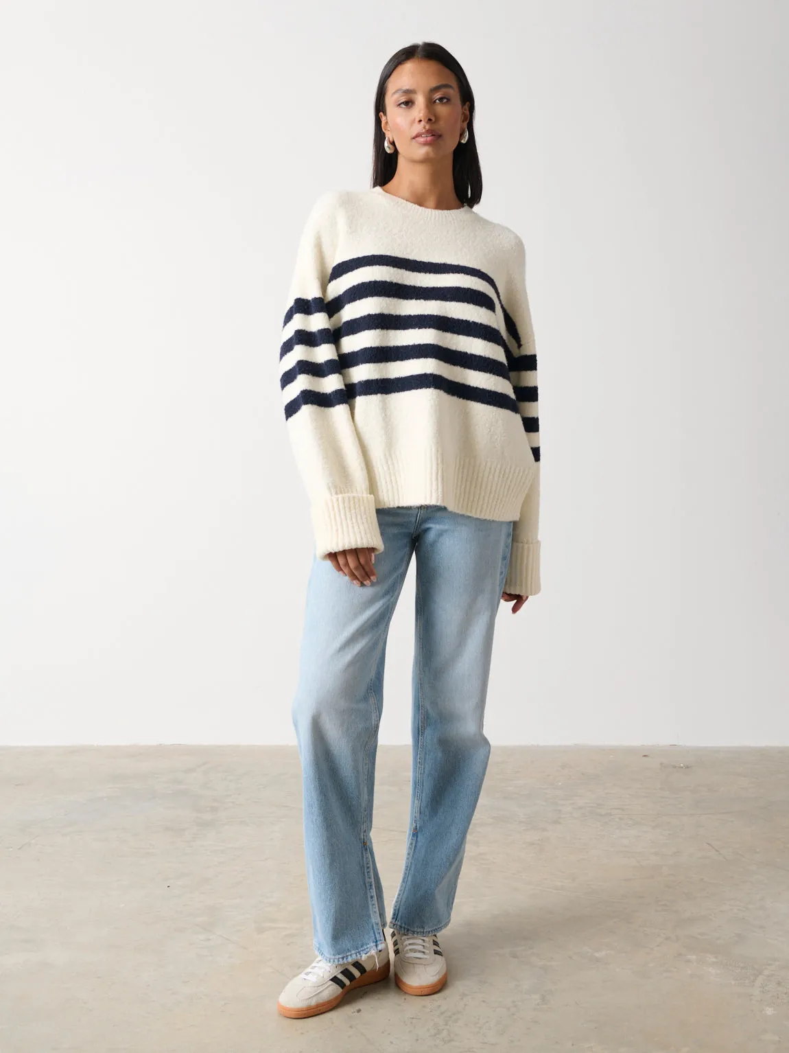 Camille Oversized Striped Borg Jumper - Cream sold by Pretty Lavish product image thumbnail 2