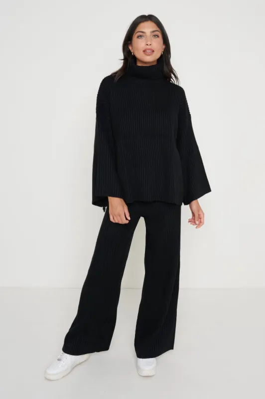 Lina Ribbed Trousers- Black sold by Pretty Lavish