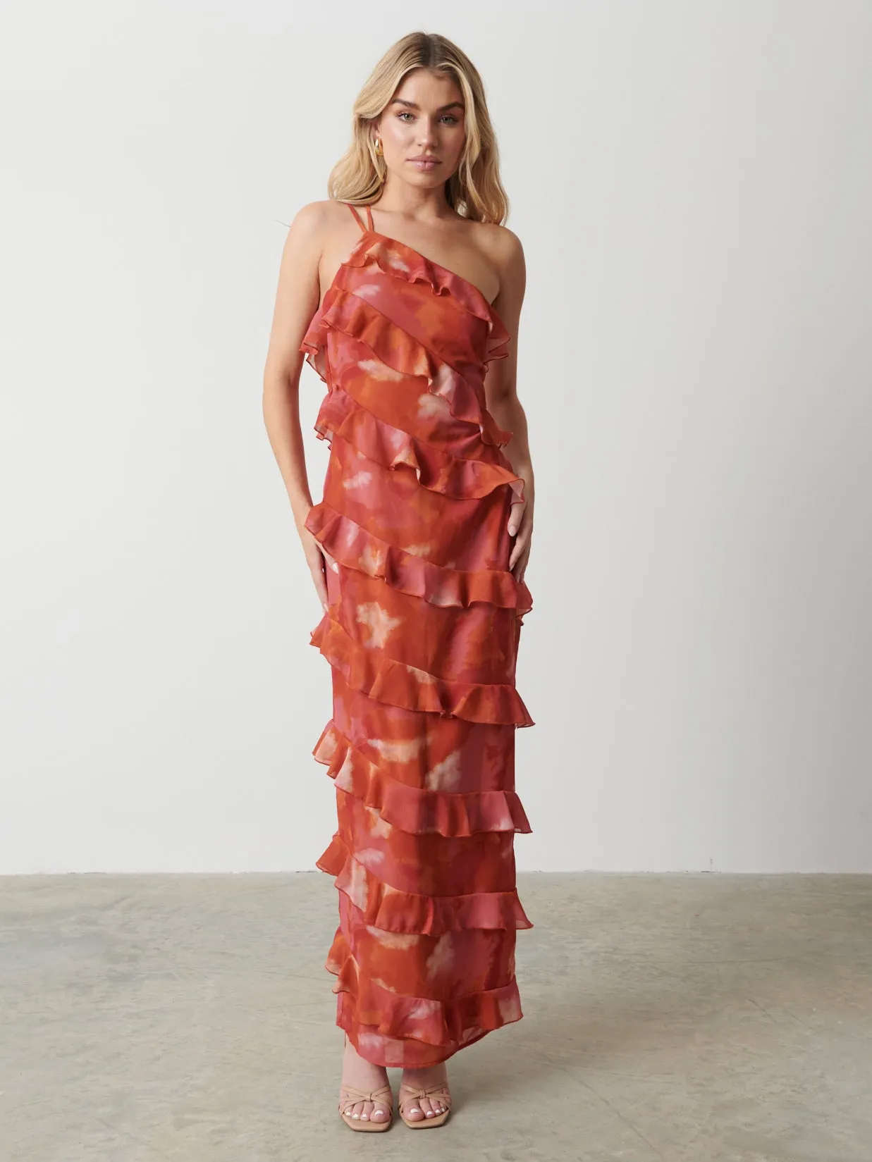 Paisley Printed Ruffle Maxi Dress - Abstract Watercolour sold by Pretty Lavish product image thumbnail 4