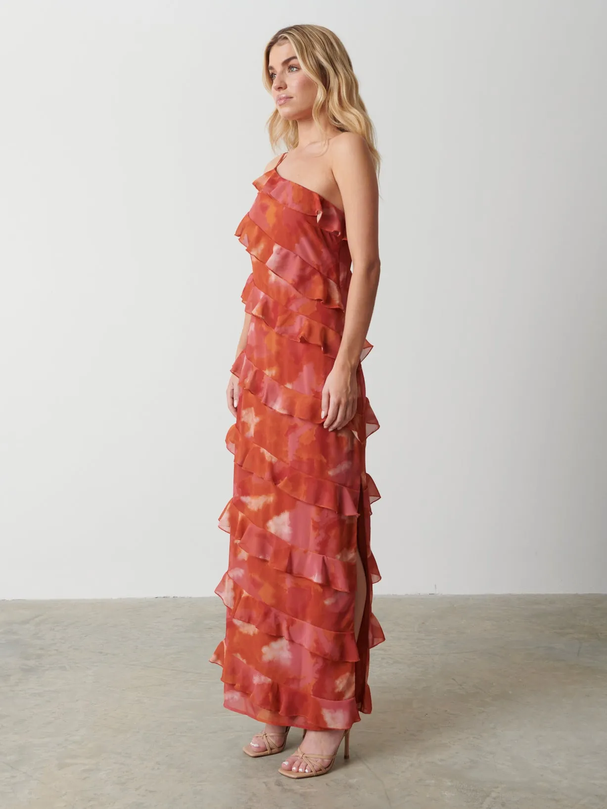 Paisley Printed Ruffle Maxi Dress - Abstract Watercolour sold by Pretty Lavish product image thumbnail 5