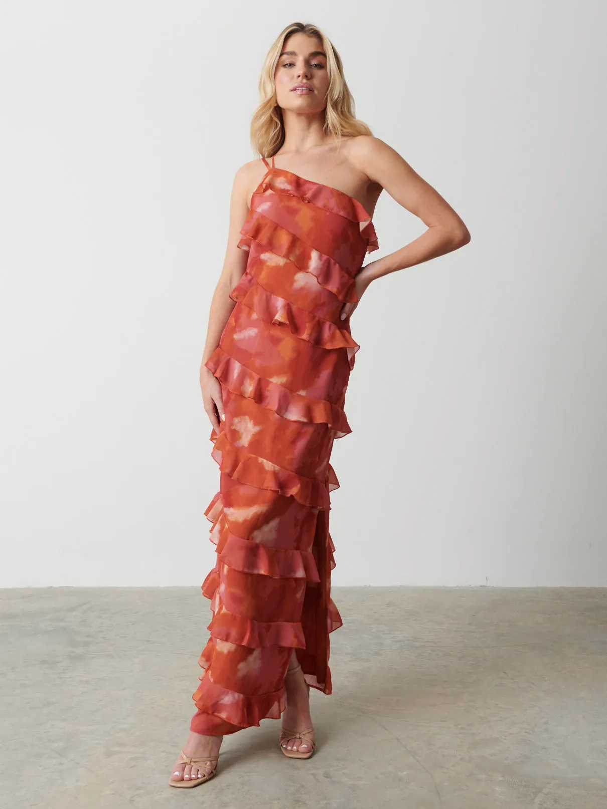 Paisley Printed Ruffle Maxi Dress - Abstract Watercolour sold by Pretty Lavish