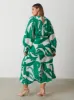Lilianna Backless Balloon Sleeve Printed Dress Curve - Green Abstract sold by Pretty Lavish