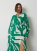 Lilianna Backless Balloon Sleeve Printed Dress Curve - Green Abstract sold by Pretty Lavish