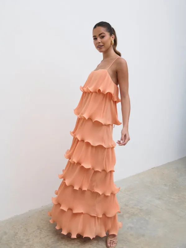 Kaelie Ruffle Plisse Maxi Dress - Apricot sold by Pretty Lavish