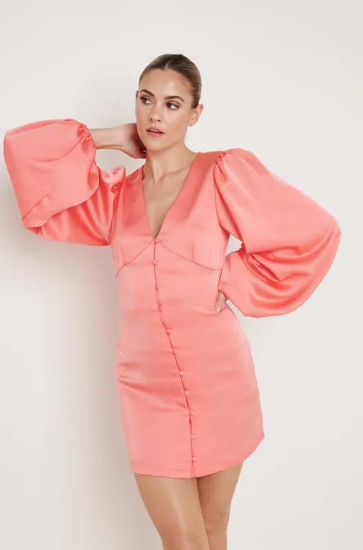 Naya Satin Mini Dress - Coral sold by Pretty Lavish
