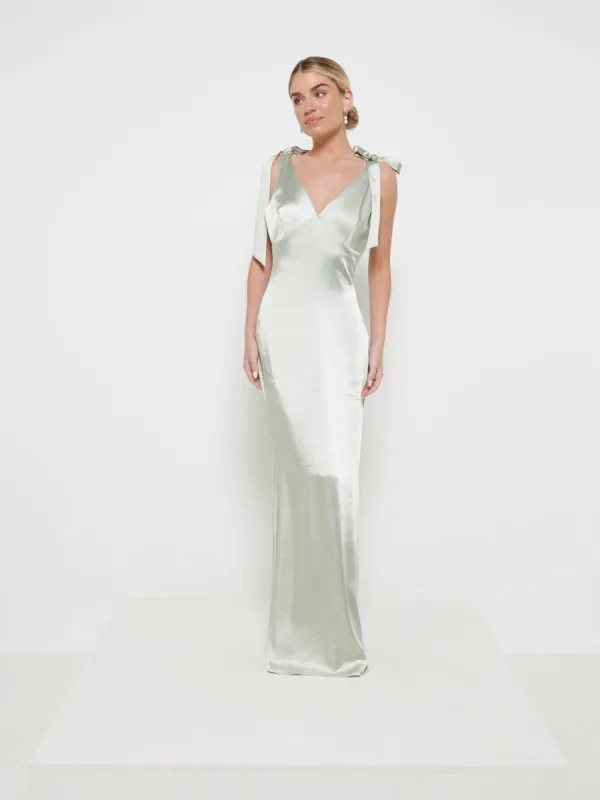Piper Tie Maxi Bridesmaid Dress - Matte Sage sold by Pretty Lavish