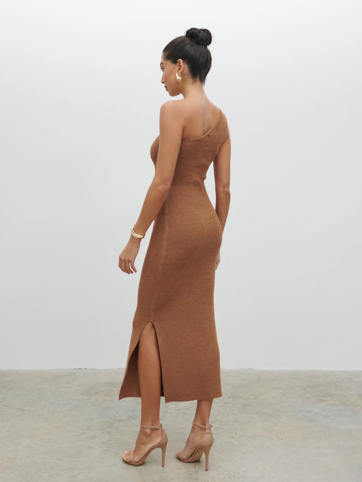 Juno One Shoulder Knit Midaxi Dress - Almond sold by Pretty Lavish product image thumbnail 4