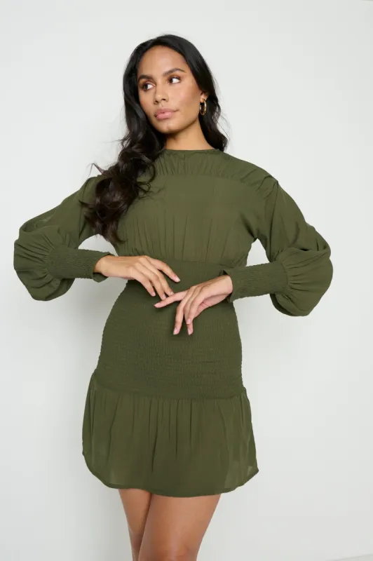 Lucille Mini Shirred Dress - Petrol Green sold by Pretty Lavish