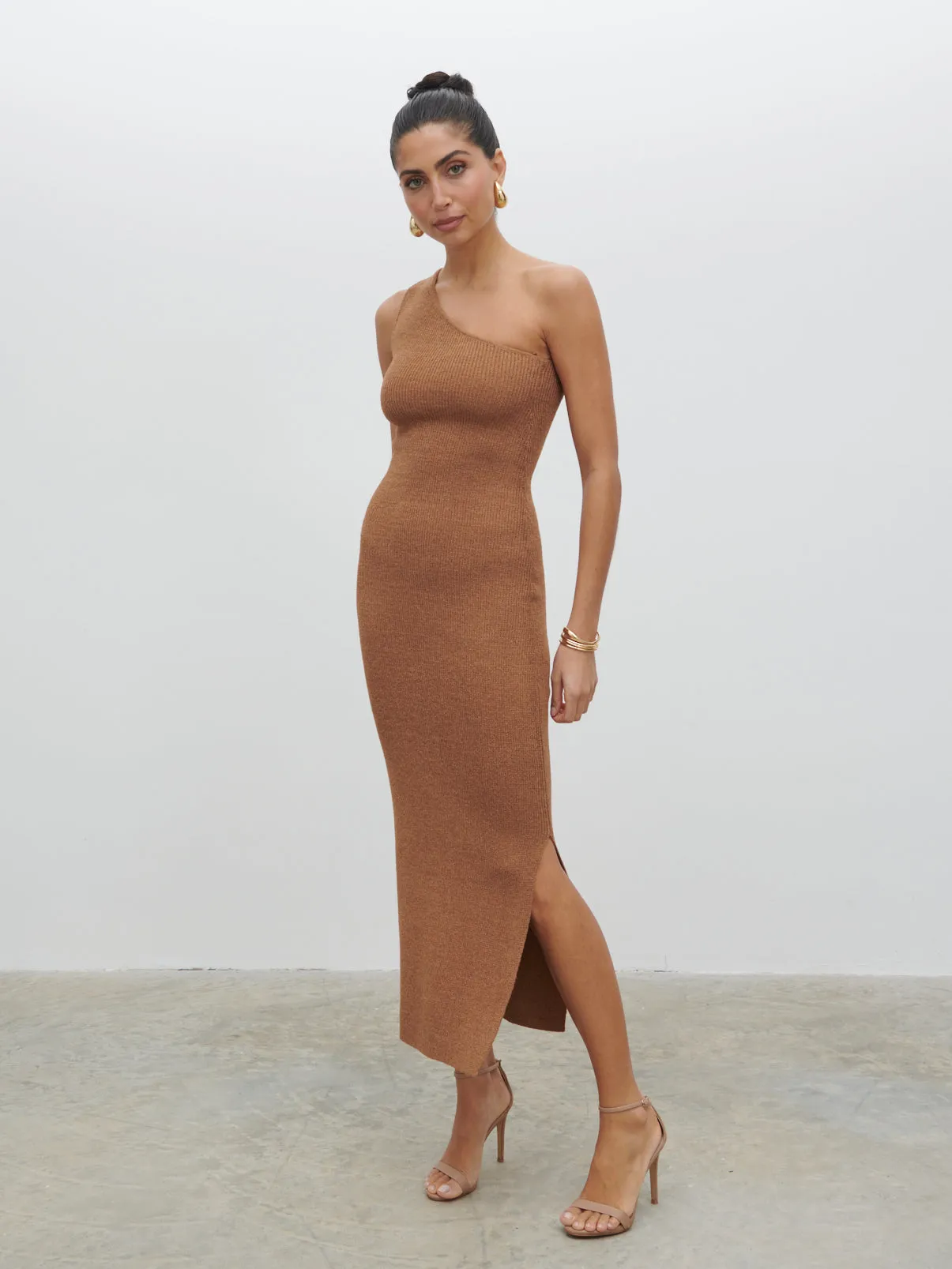 Juno One Shoulder Knit Midaxi Dress - Almond sold by Pretty Lavish product image thumbnail 2