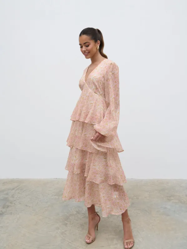 Ashton Ruffle Midi Dress - Ditsy Animal Sorbet Print sold by Pretty Lavish