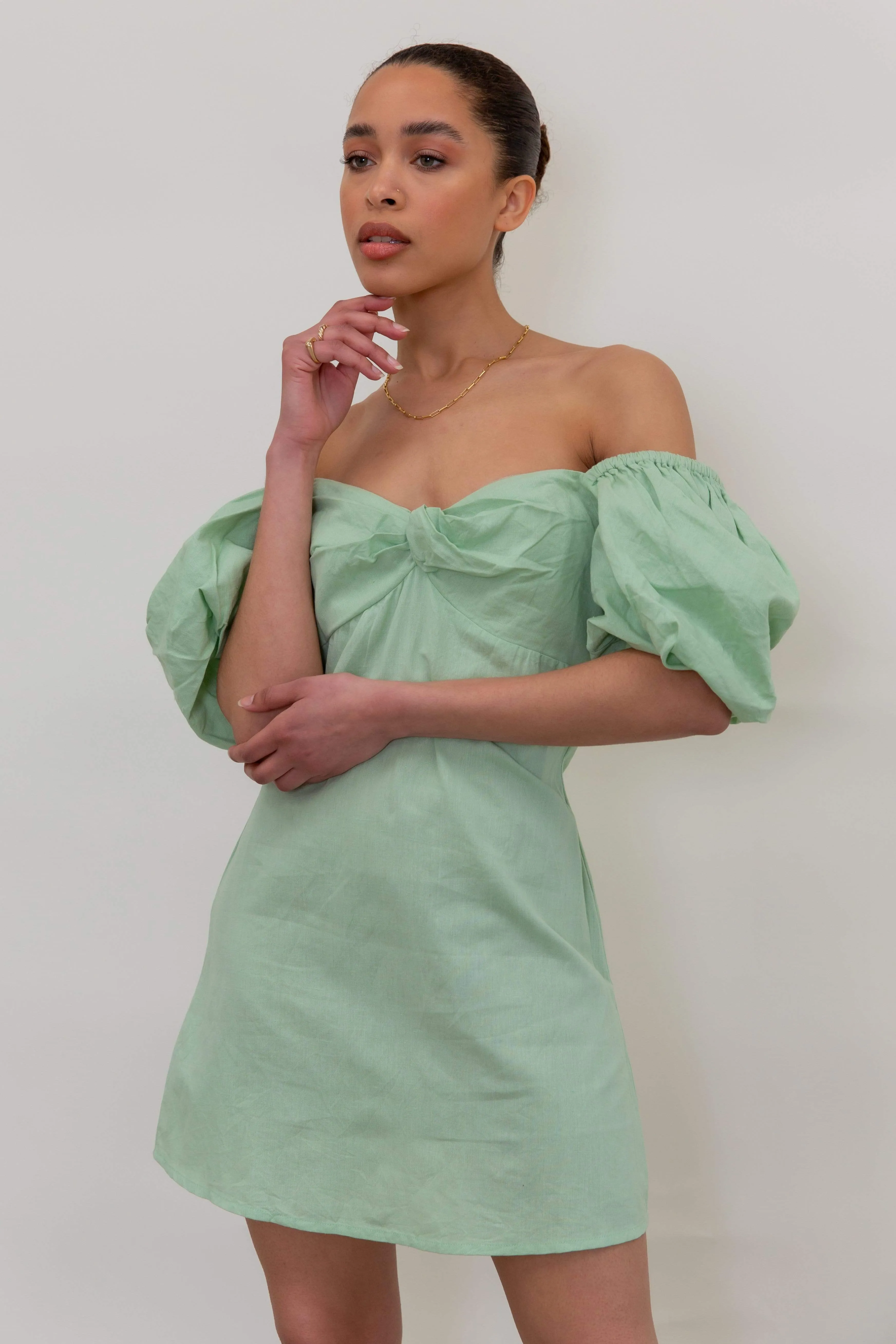 Jenna Puff Sleeve Mini Dress - Pastel Green sold by Pretty Lavish product image thumbnail 5