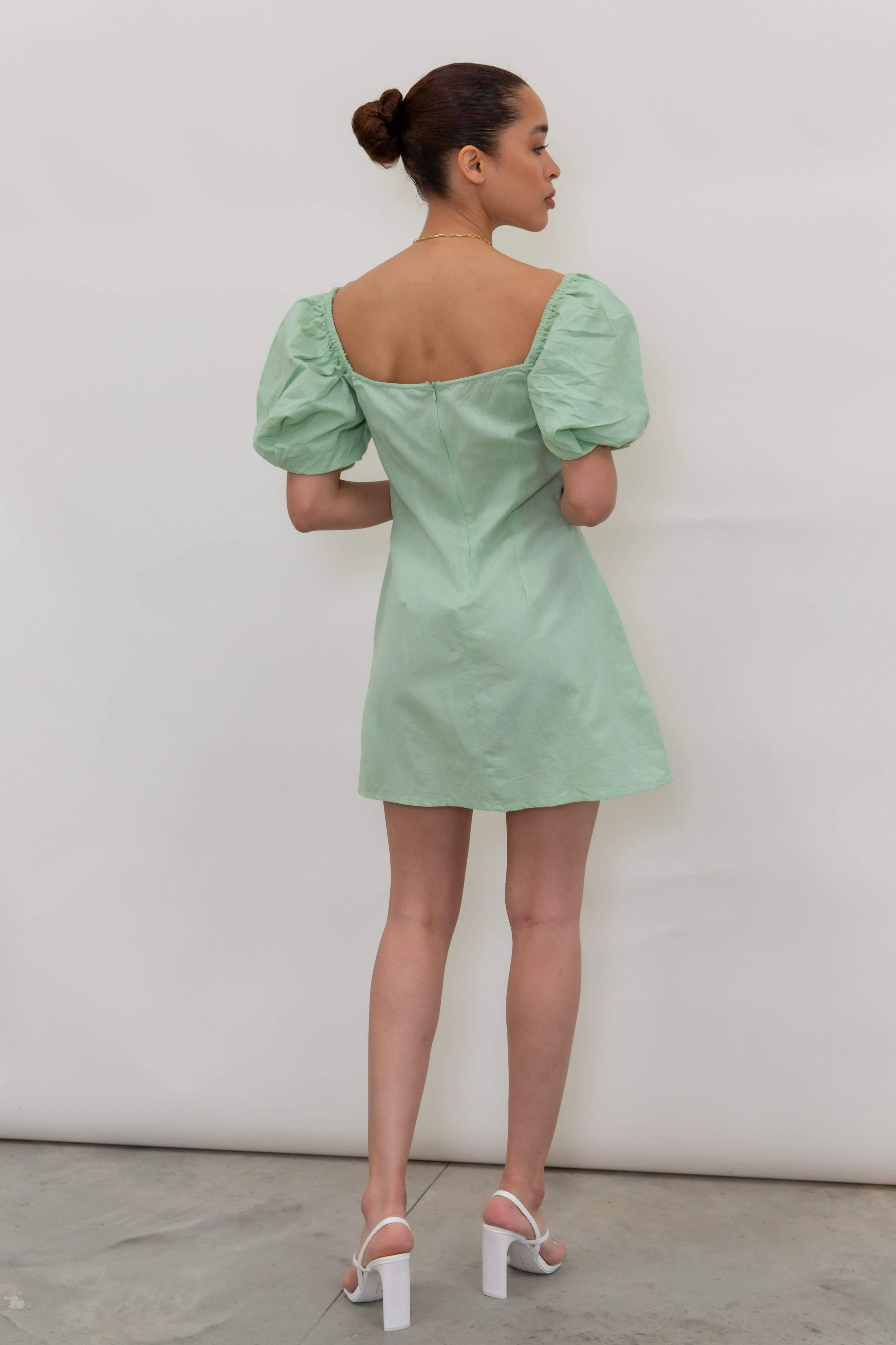 Jenna Puff Sleeve Mini Dress - Pastel Green sold by Pretty Lavish product image thumbnail 4