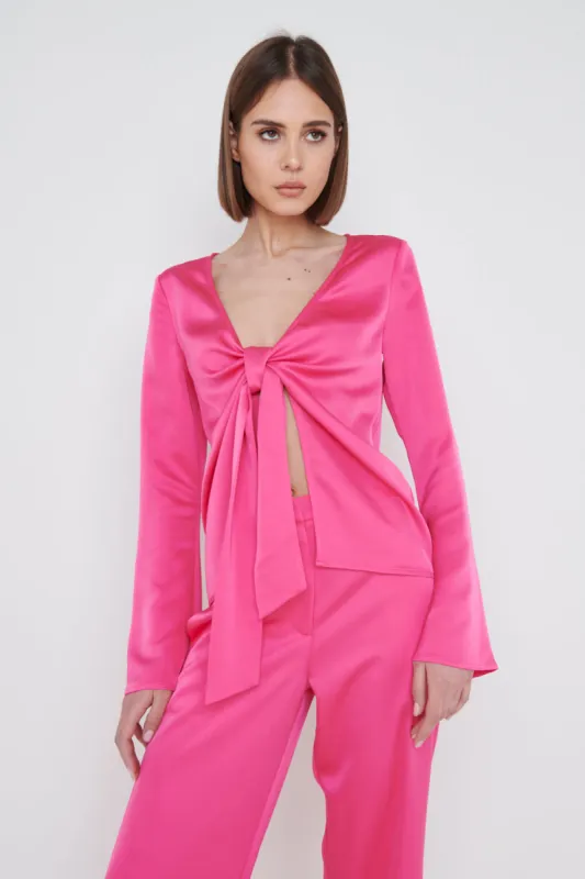 Ashley Tie Drape Top - Fuchsia sold by Pretty Lavish