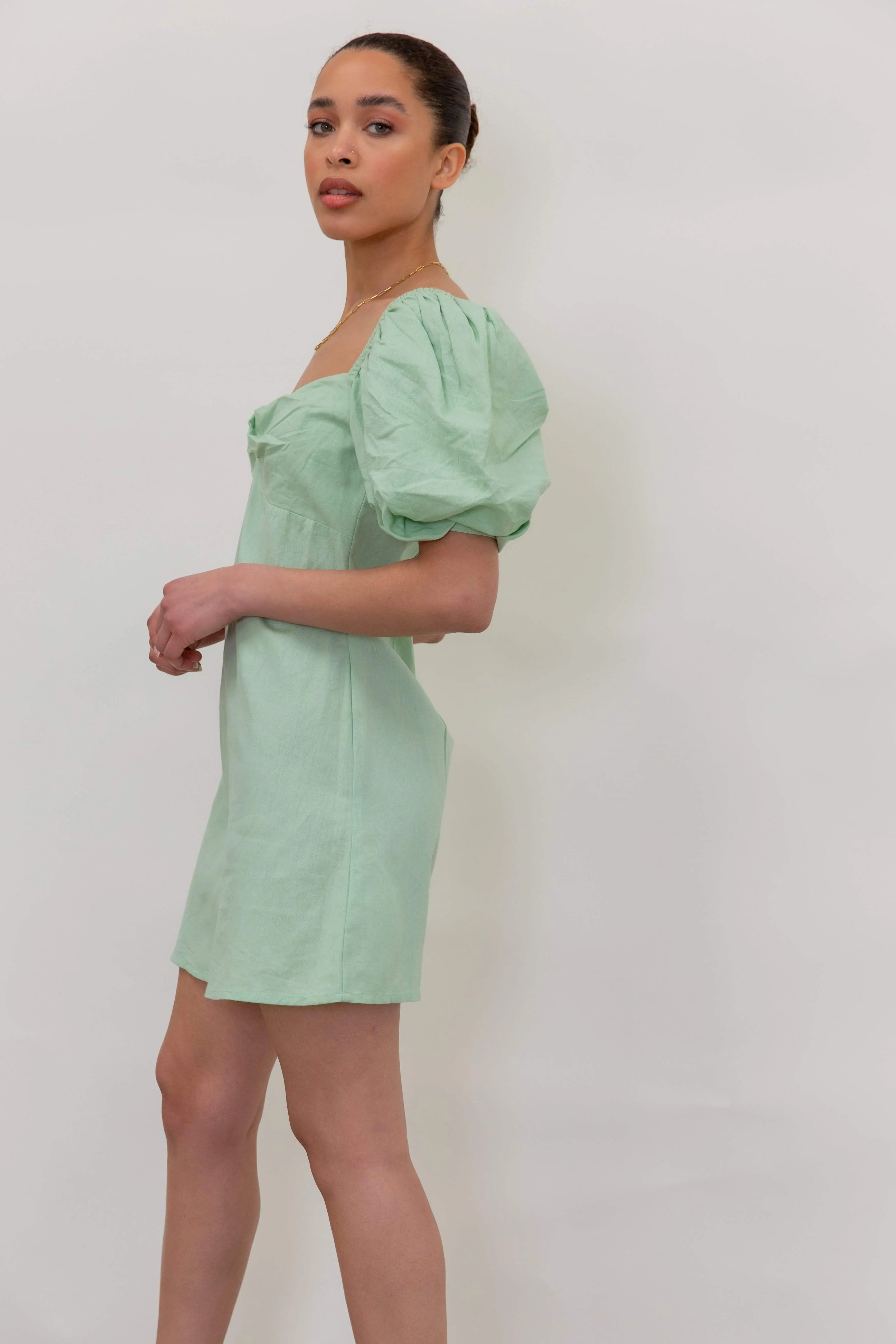 Jenna Puff Sleeve Mini Dress - Pastel Green sold by Pretty Lavish product image thumbnail 3