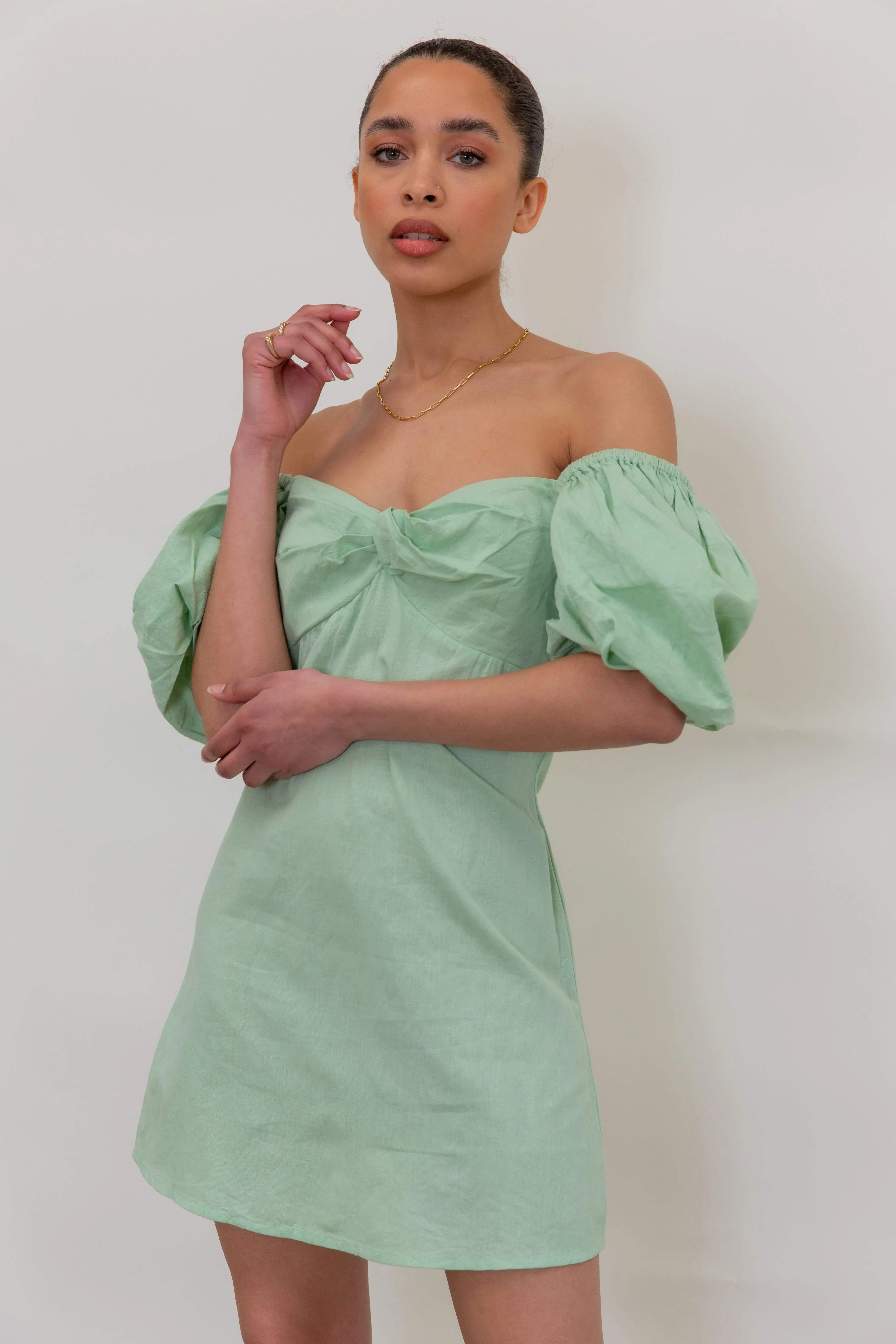 Jenna Puff Sleeve Mini Dress - Pastel Green sold by Pretty Lavish