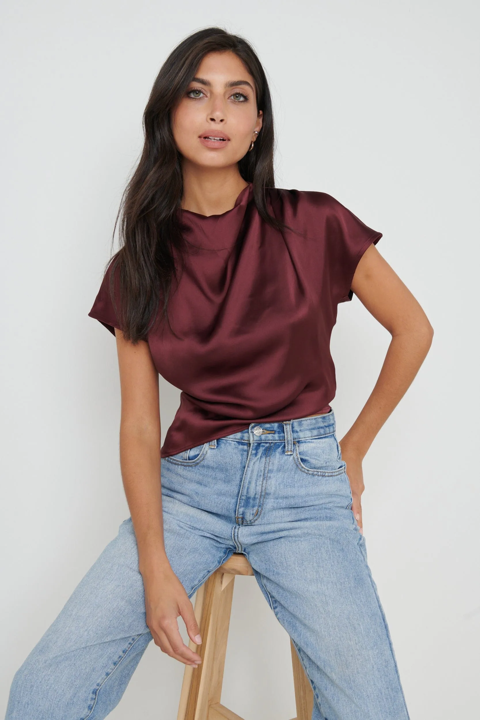 Lilith Cropped Blouse - Wine sold by Pretty Lavish