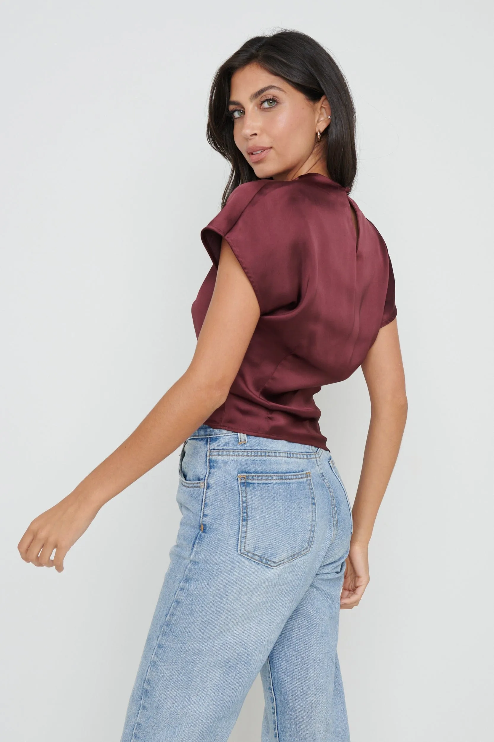 Lilith Cropped Blouse - Wine sold by Pretty Lavish product image thumbnail 4