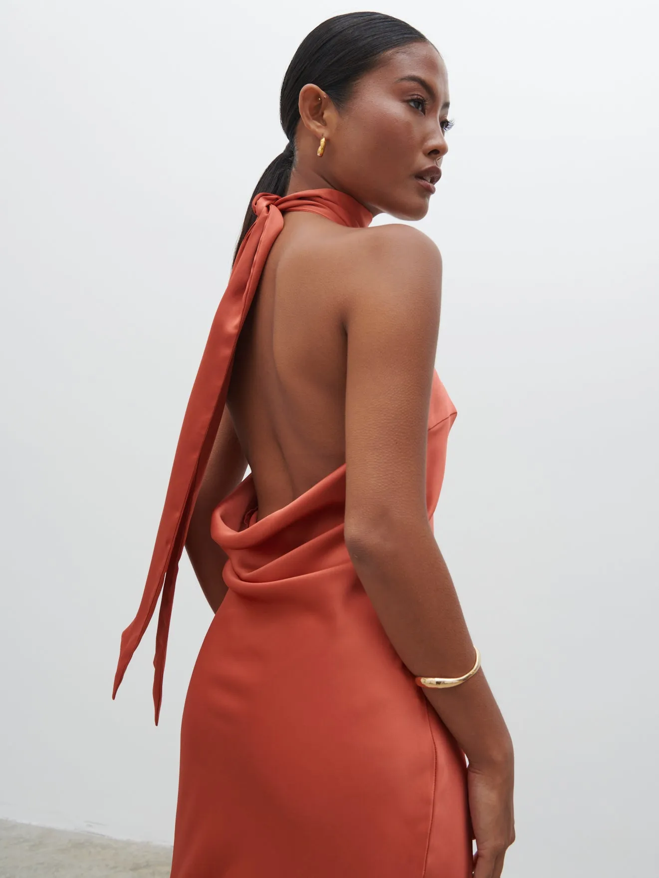 Raleigh Recycled Cowl Back Midaxi Dress - Terracotta sold by Pretty Lavish product image thumbnail 3