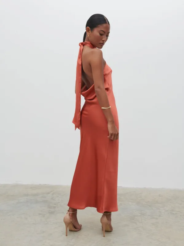 Raleigh Recycled Cowl Back Midaxi Dress - Terracotta sold by Pretty Lavish