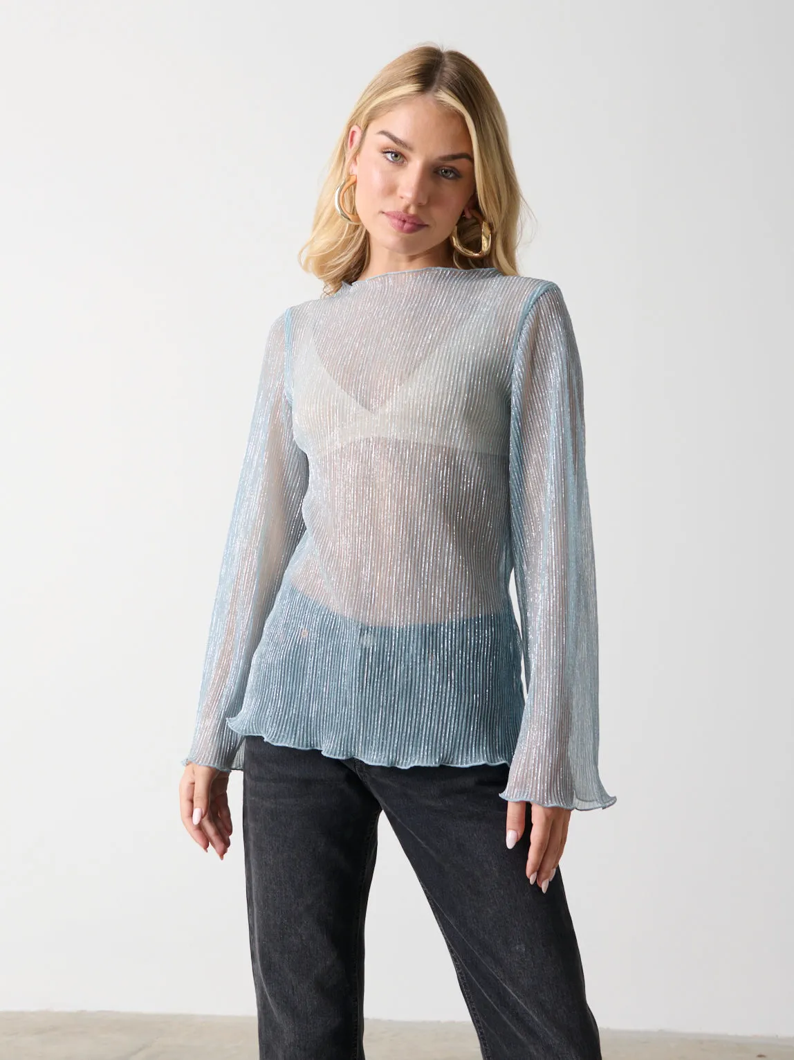 Fraser Sheer Plisse Top - Powder Blue sold by Pretty Lavish product image thumbnail 2