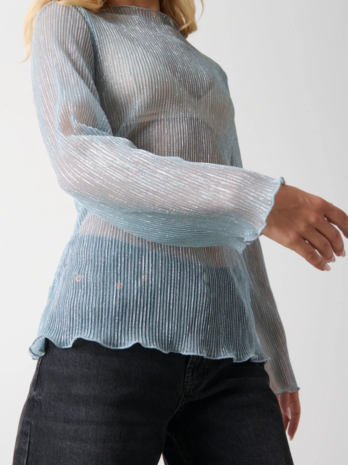 Fraser Sheer Plisse Top - Powder Blue sold by Pretty Lavish product image thumbnail 4