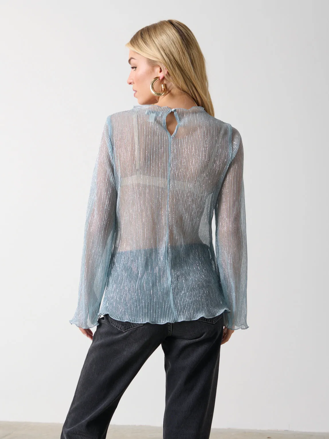 Fraser Sheer Plisse Top - Powder Blue sold by Pretty Lavish product image thumbnail 3